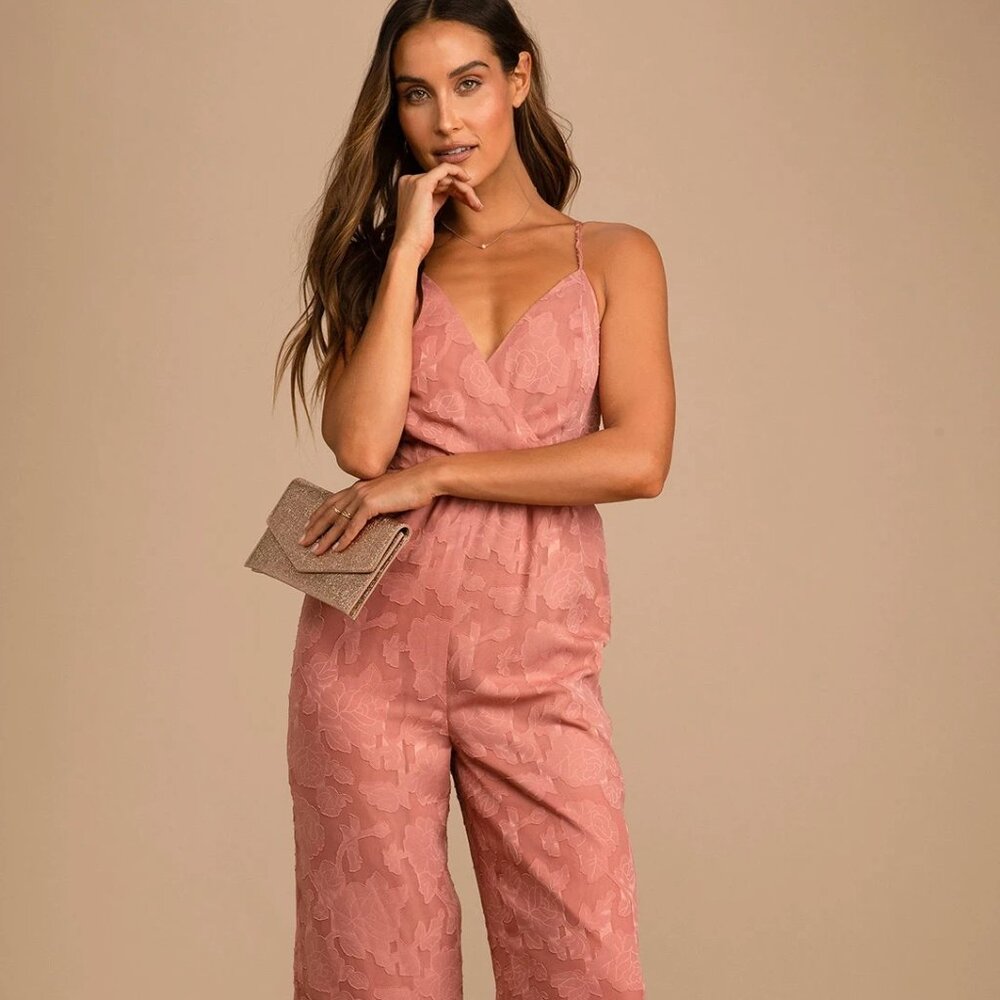 Days of Beauty Rusty Rose Burnout Floral Surplice Jumpsuit Lulus - size S
